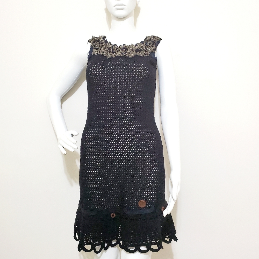 Beaded Prada Black Crochet Runway Dress